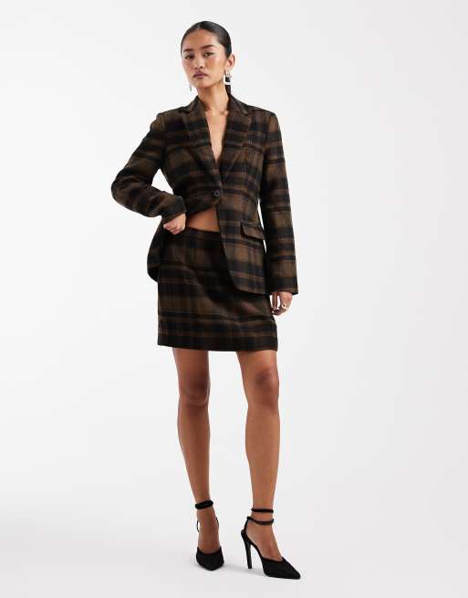 Vero Moda flannel mini skirt co-ord in chocolate check print, 4 of 5
