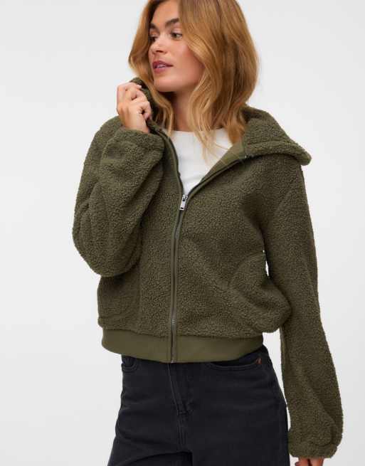 Vero Moda - Flash - Giacca teddy verde con cappuccio e zip, 3 di 5