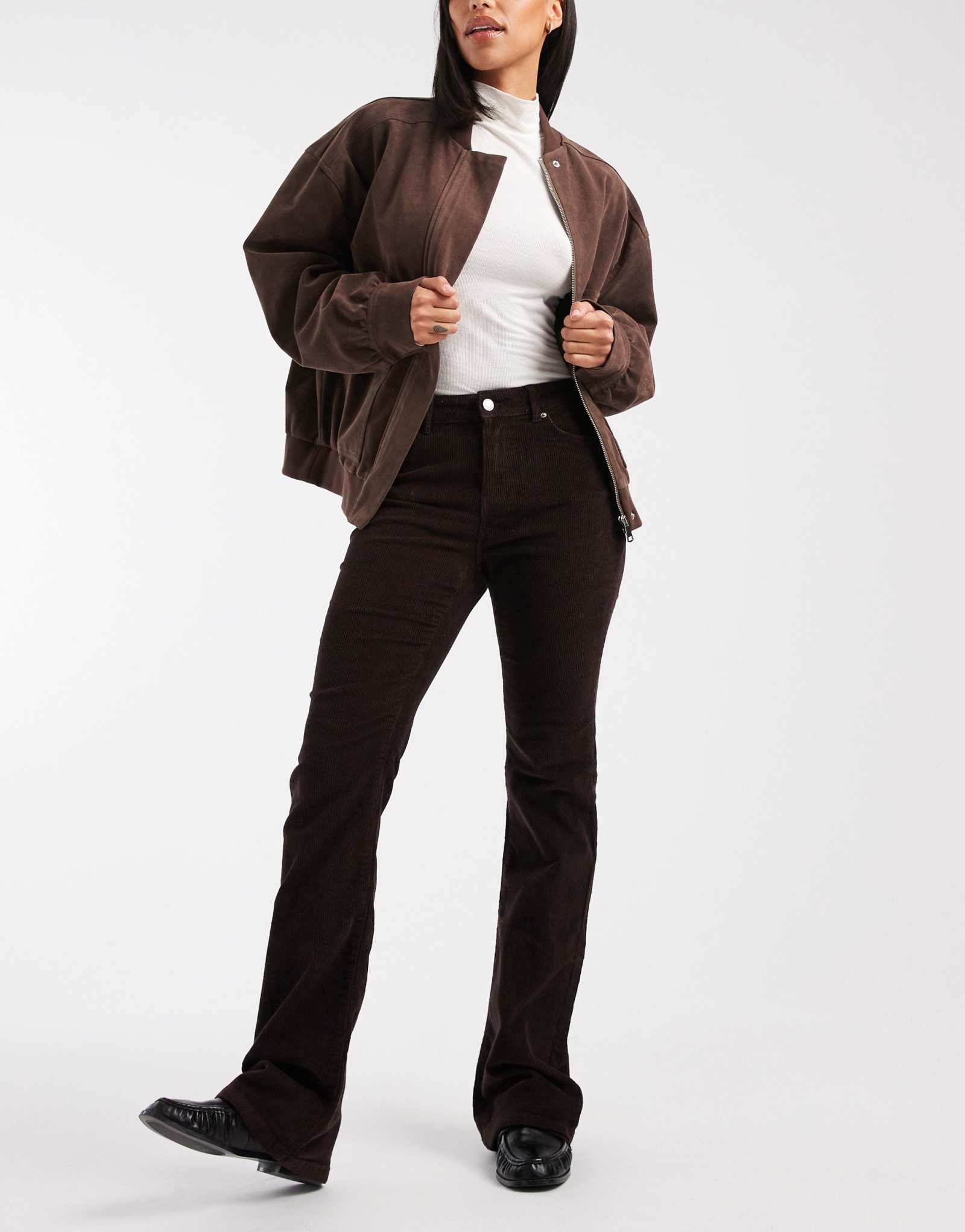 Вельветовые брюки-клеш Vero Moda Flash средней посадки шоколадного цвета