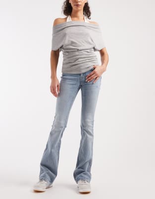 Vero Moda Flash Mid Rise Flare Jeans In Gray