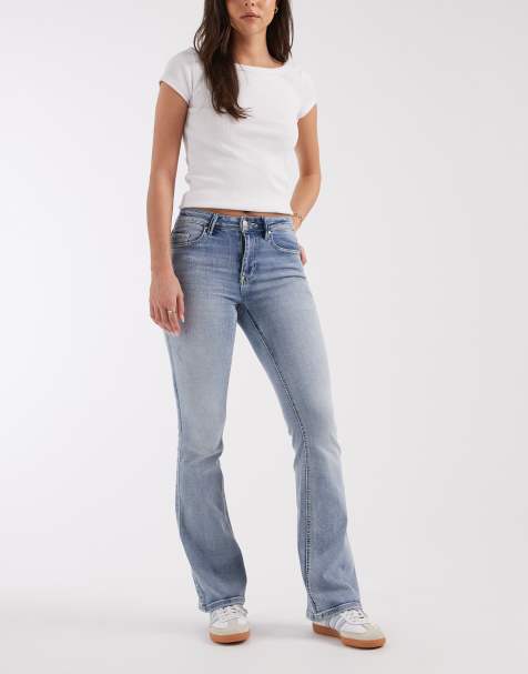Vero Moda Flash mid rise flare jeans in light blue wash