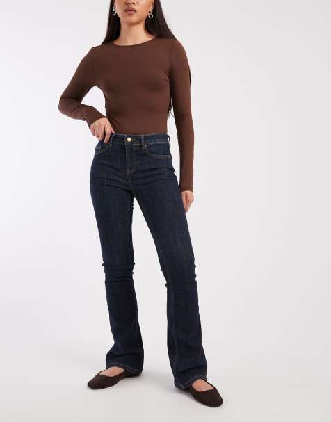 Vero Moda – Flash – Mörkblå, tvättad och utsvängda jeans med medelhög midja - view 1