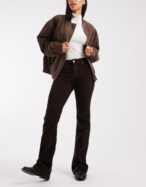 Vero Moda - Flash - Pantaloni a zampa color cioccolato in tessuto a coste a vita medio alta