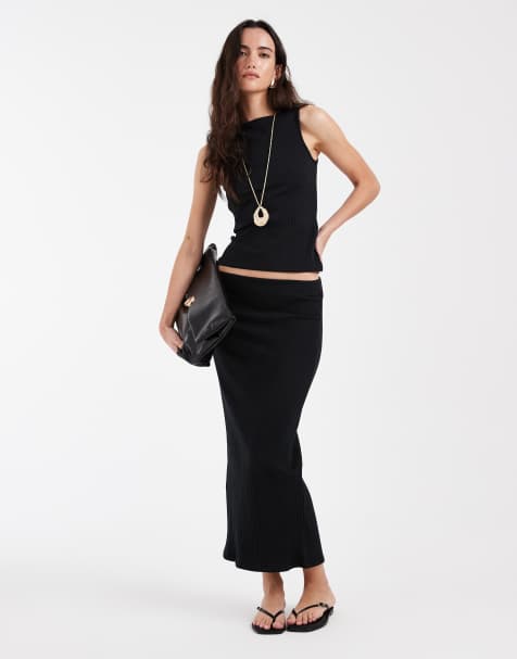 Vero moda flat rib jersey midi skirt  in black - view 1