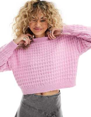 Vero Moda - Flauschiger Strickpullover in Pastell-Flieder mit Patentmuster-Lila