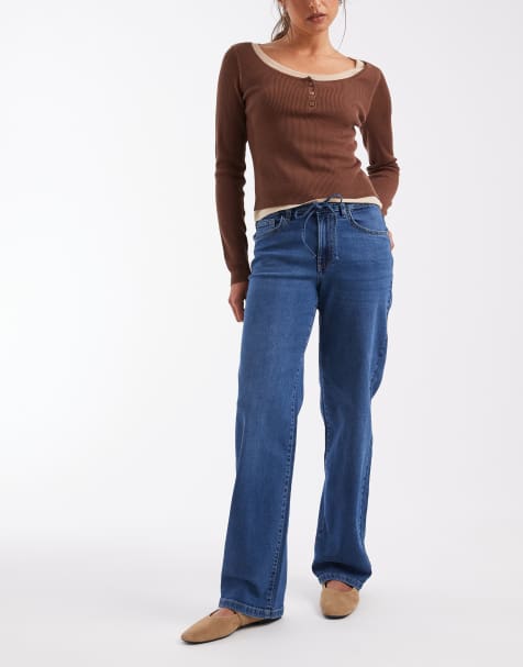 Vero Moda Flora high rise straight leg jeans with belt in medium blue denim - view 1