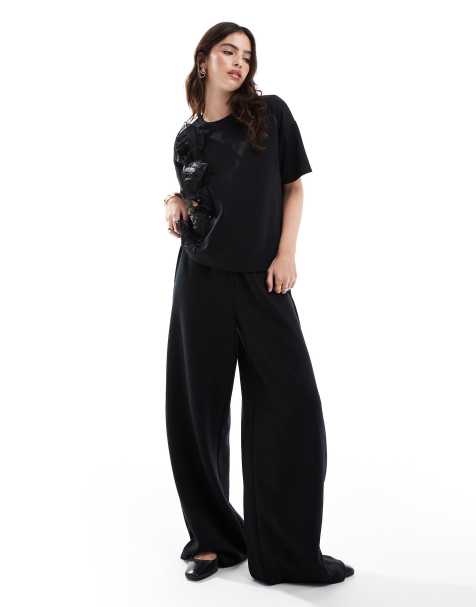 Vero Moda floral applique sweat and trackies set in black - view 1