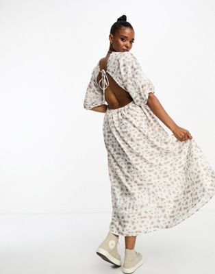 Vero Moda Floral Midi Dress With Open Back Detail In Cream-white