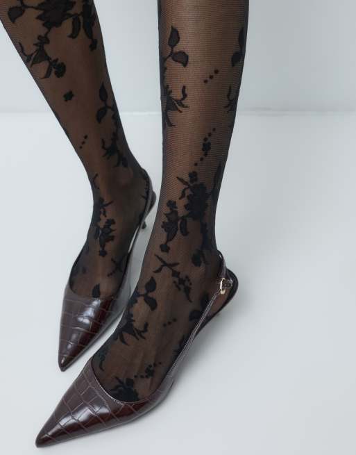 Vero Moda floral patterned tights in black, 2 of 4