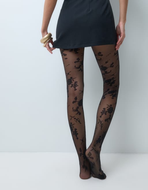 Vero Moda floral patterned tights in black, 4 of 4