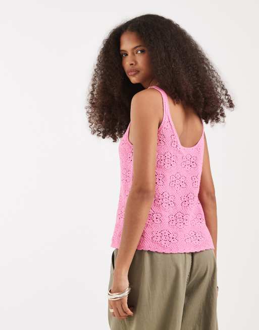 Vero Moda floral pointelle knit cami top in pink, 4 of 4