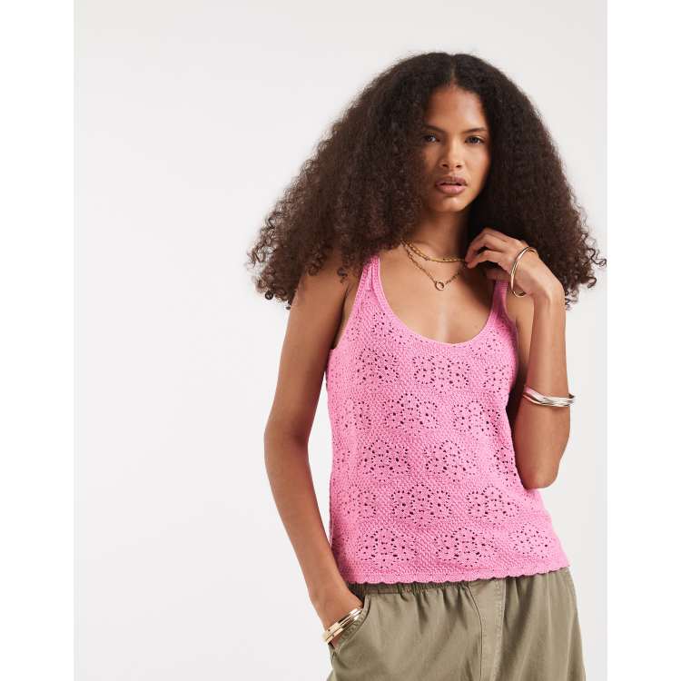 Vero Moda floral pointelle knitted cami top in pink | ASOS