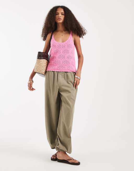 Vero Moda floral pointelle knitted cami top in pink, 2 of 4
