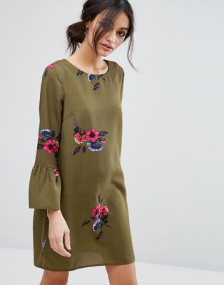 Vero Moda Floral Print Peplum Sleeve Shift Dress