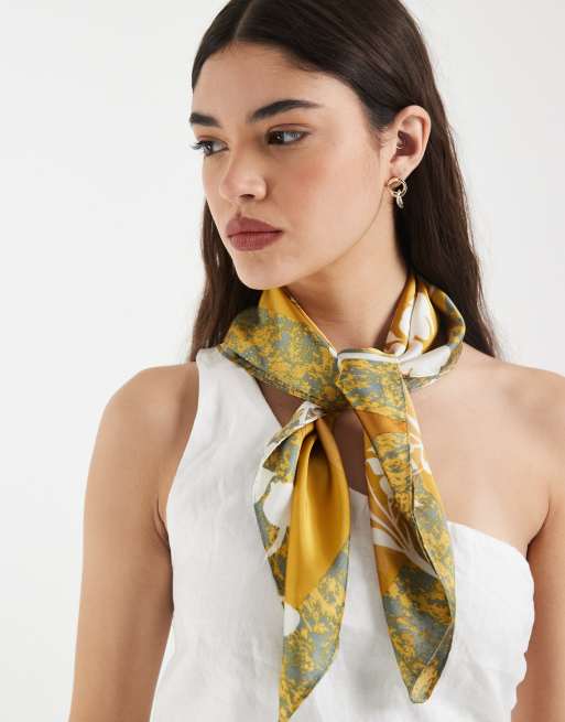 Vero Moda floral print satin scarf in yellow | ASOS display picture 2