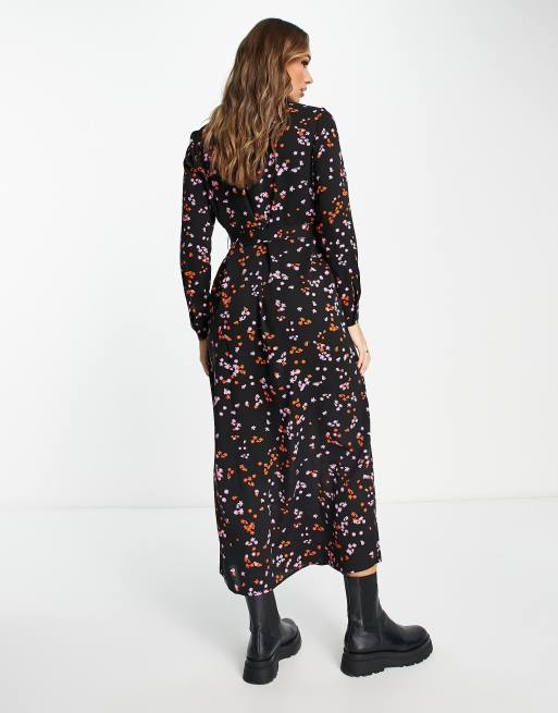 Vero Moda floral shirt maxi dress in black | ASOS