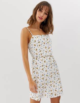 Vero Moda floral square neck mini dress-Cream