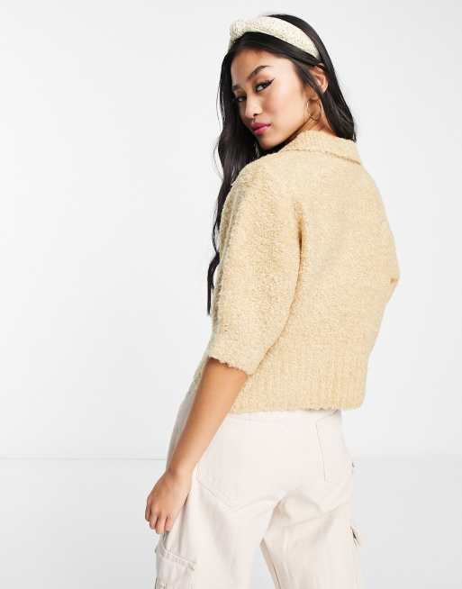 Vero Moda fluffy button through knitted top in camel, 2 of 4