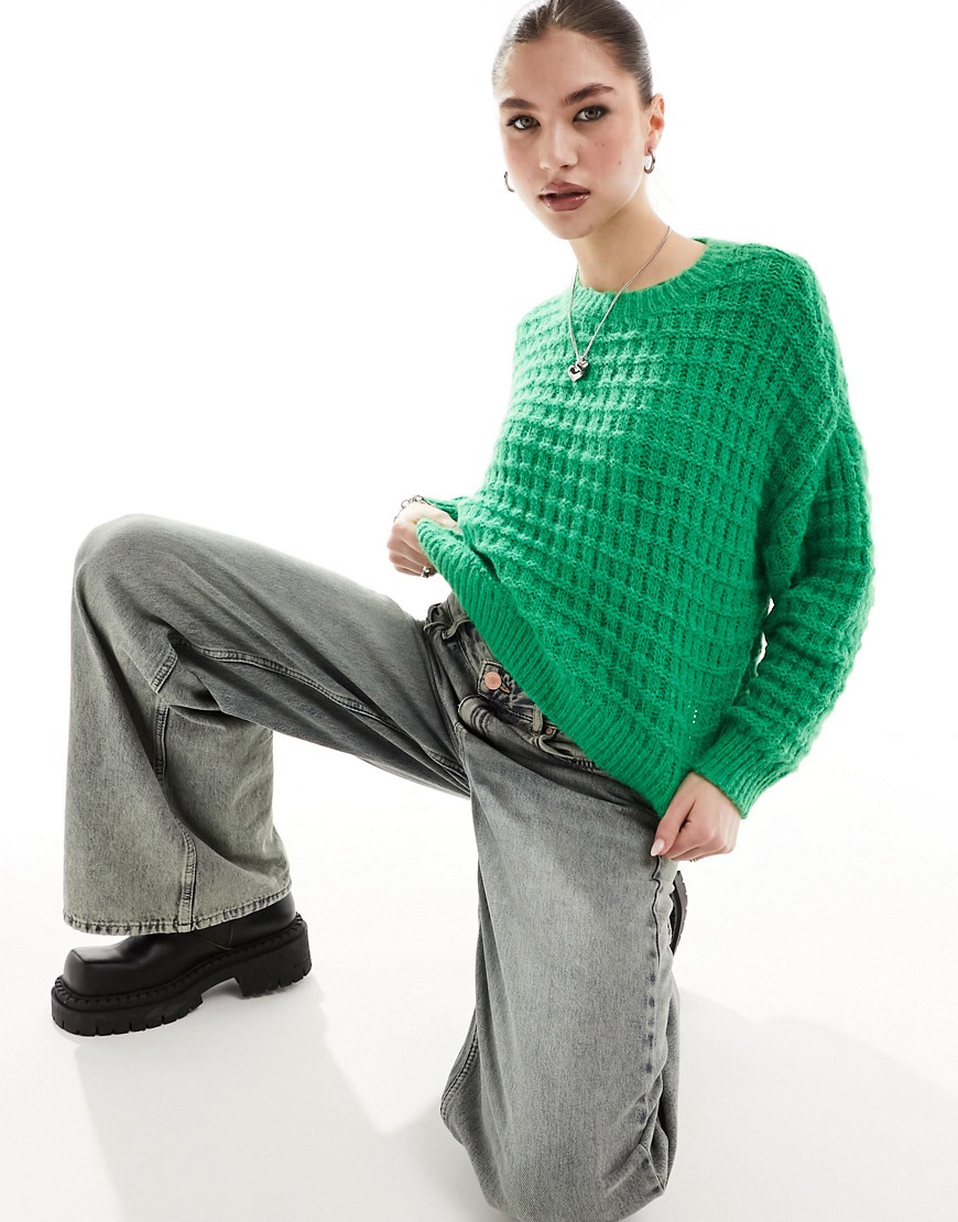 Vero Moda fluffy fisherman knit jumper in bright green