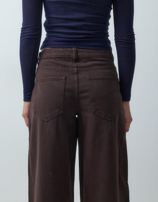 Vero Moda Fonda jean à taille mi-haute à jambe barrel avec revers en denim marron chocolat, 4 de 5