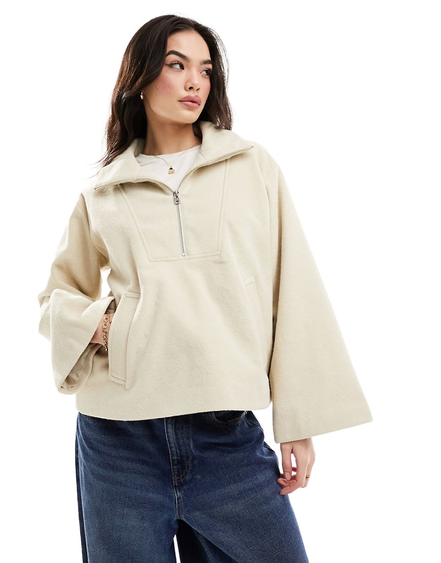 Vero Moda formal half zip overhead jacket in cream-White