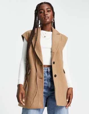 Vero Moda Formal Suit Vest Jacket In Camel-neutral