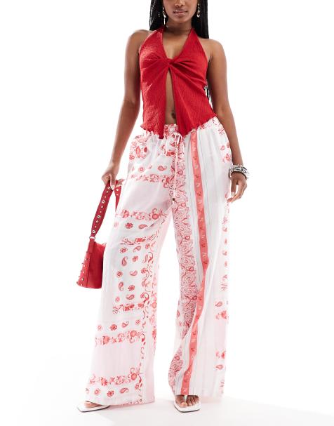 Vero Moda – Freizeithose mit weitem Bein und Bandana-Print in Rosa - view 1