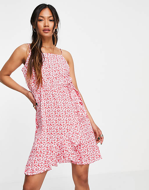 Vero Moda frill cami dress in pink ditsy floral