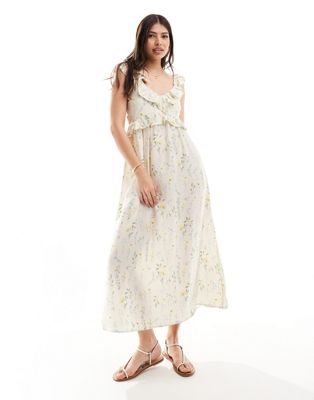 Vero Moda frill maxi dress with v neckline in delicate floral