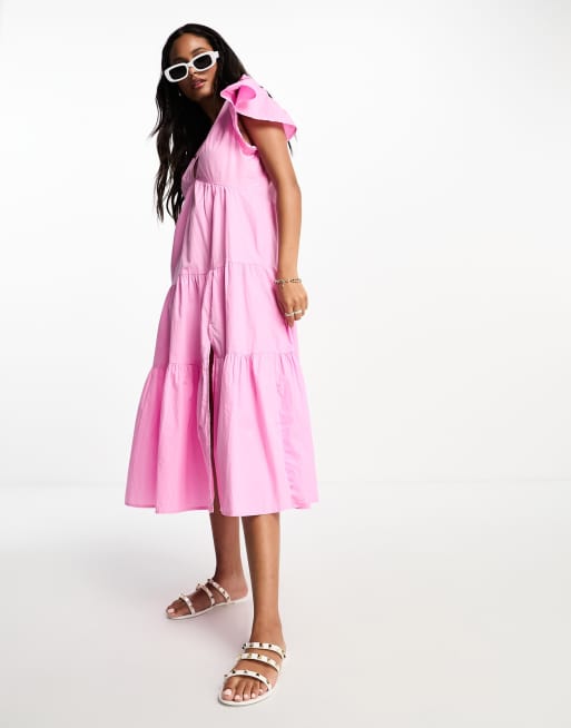 Pink frill shop sleeve dress