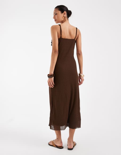 Vero Moda frill trim cami midi dress in chocolate brown, 4 of 4