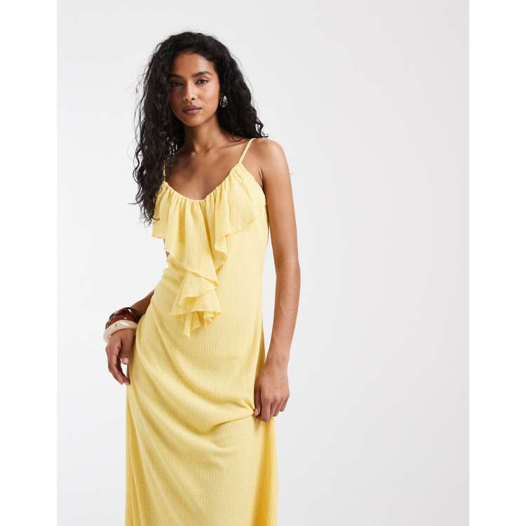 Vero Moda frill trim cami midi dress in yellow | ASOS