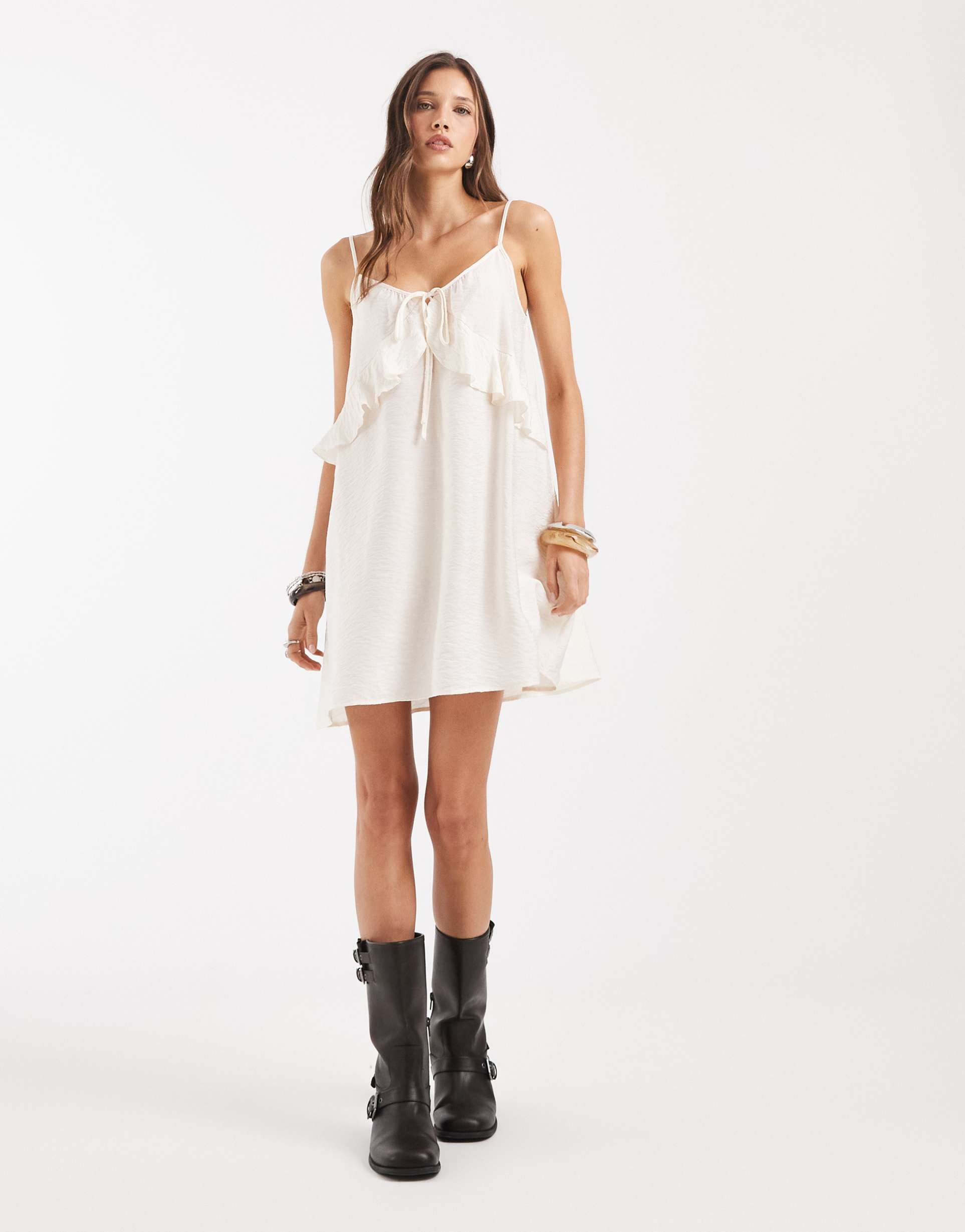 vero moda frill trim cami mini dress in cream