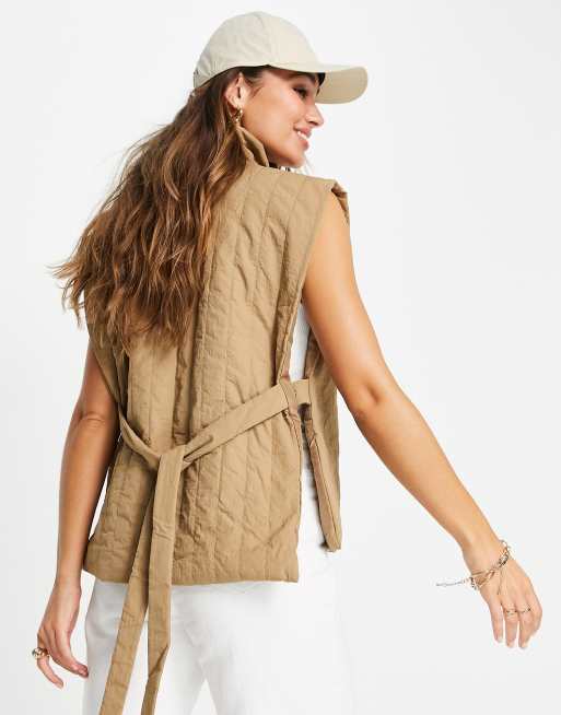 Vero Moda FRSH belted padded gilet in beige, 2 of 4