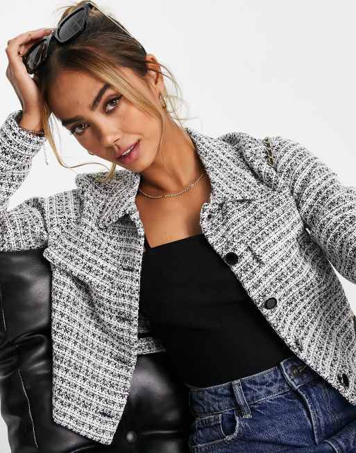 Vero Moda FRSH button front boucle jacket in black & white - part of a set