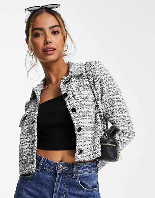 Vero Moda FRSH button front boucle jacket in black & white - part