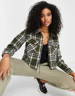 Vero Moda - FRSH - Camicia giacca corta kaki a quadri in coordinato