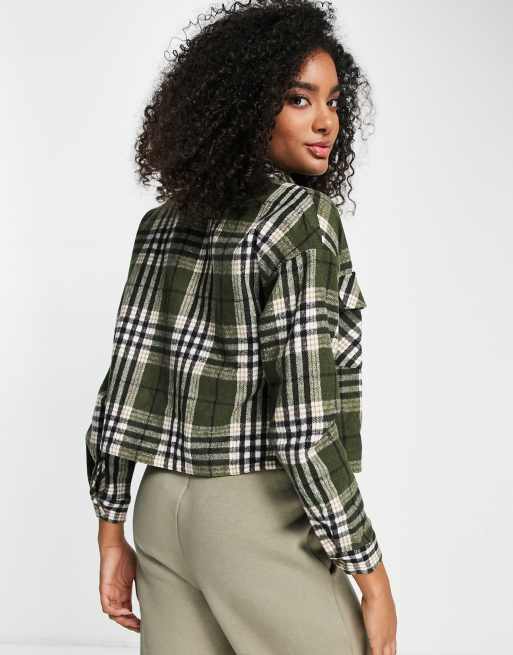 Vero Moda FRSH cropped shacket in khaki plaid - part of a set, 2 of 4