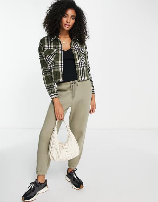Vero Moda FRSH cropped shacket in khaki plaid - part of a set, 4 of 4
