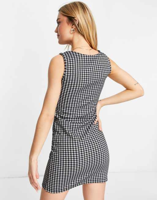 ワンピース Becky check mini dress Becker Mini Dress - Strappy Bustier Ruched Bodycon Dress in