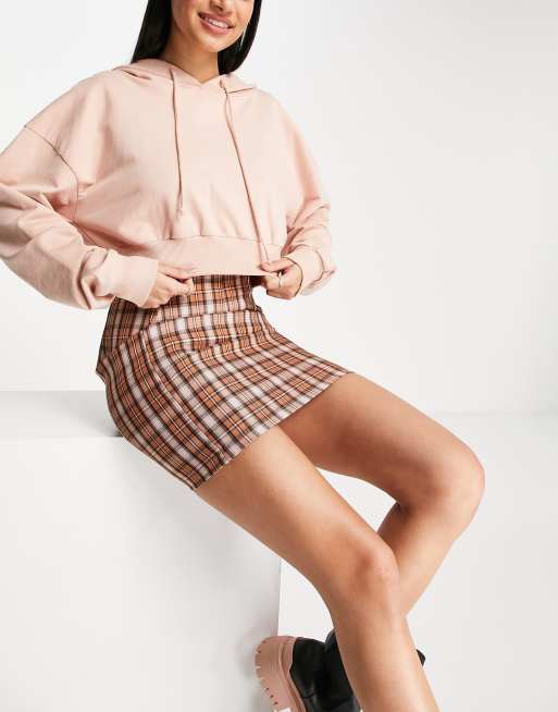 Vero Moda FRSH mini skirt in beige check, 3 of 4