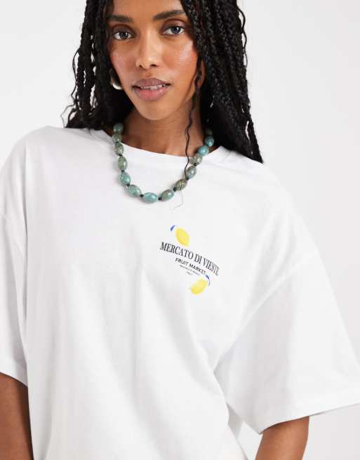 Vero Moda fruit market oversized graphic t-shirt in white, 2 of 4