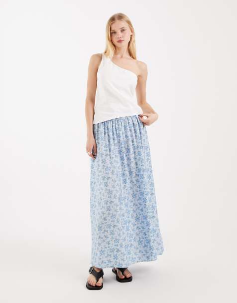 Vero Moda full woven midaxi skirt in delicate blue floral print - view 1