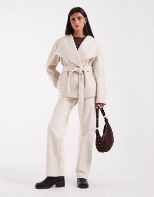 Vero Moda Funnel Neck Belted Short Formal Jacket In White