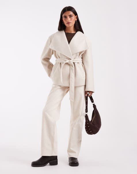 Vero Moda funnel neck belted short formal jacket in cream - view 1