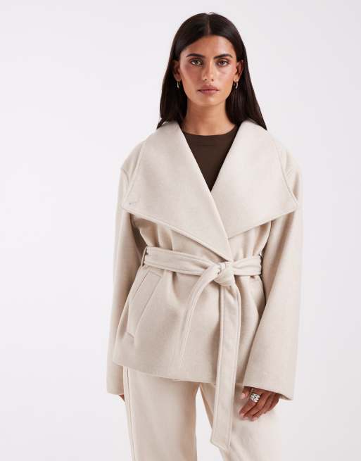 Vero Moda funnel neck belted short formal jacket in cream, 2 of 4