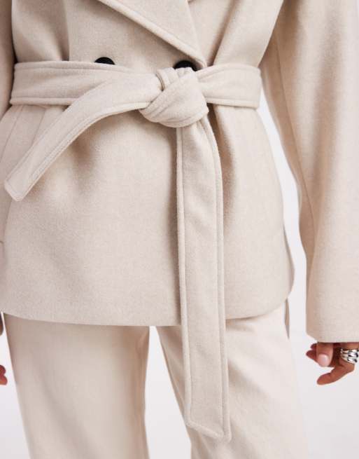 Vero Moda funnel neck belted short formal jacket in cream, 4 of 4