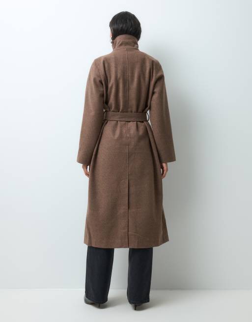 Vero Moda funnel neck long coat with belt detail in light brown, 4 of 5