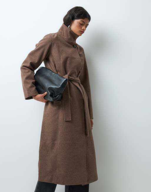Vero Moda funnel neck long coat with belt detail in light brown, 5 of 5