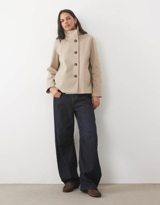 Vero Moda funnel neck short coat in beige, 3 of 4